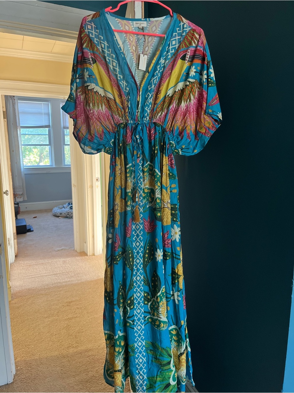 Teal Floral Print Maxi Dress with V-Neck